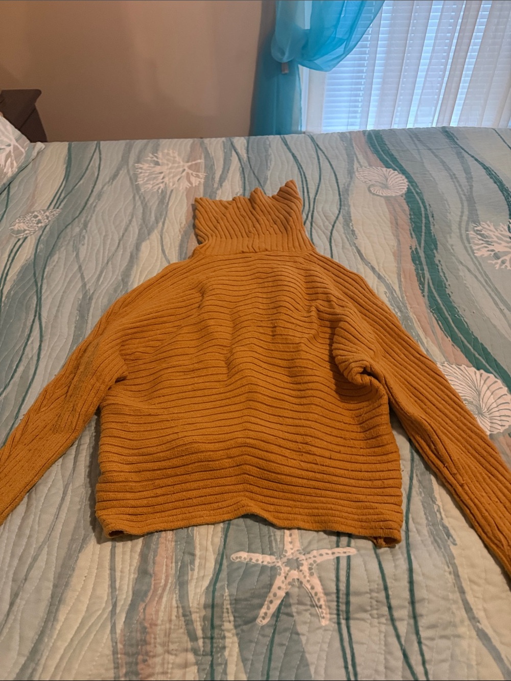 Mustard Ribbed Turtleneck Women's Sweater